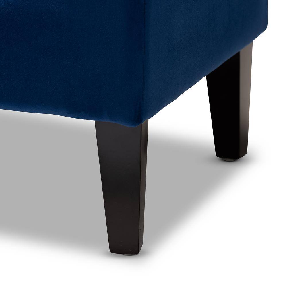 Royal Blue Velvet Upholstered Espresso Wood Bench with Nailhead Trim