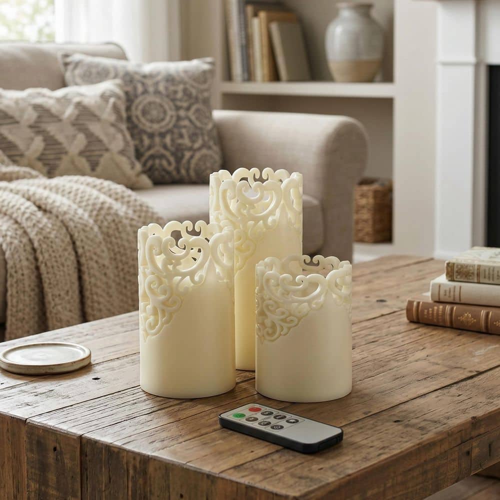 Lavish Home Lace Design Flameless Candle Set with Remote Control