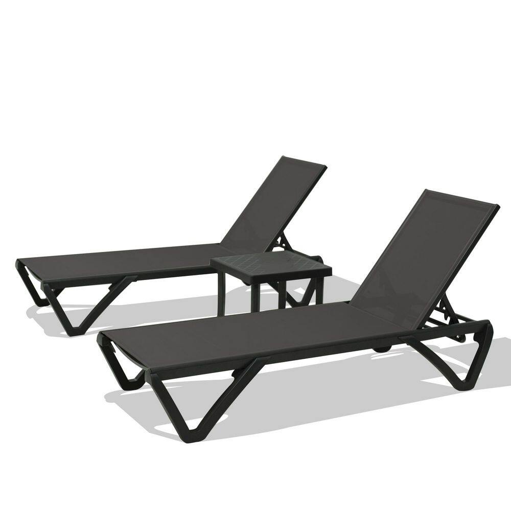Dark Gray 3-Piece Aluminum Textilene Outdoor Chaise Lounge Set with Wheels and Adjustable Backrest for Patio Pool price history on PriceWatchPro