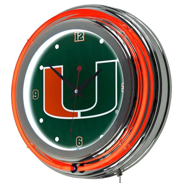 Trademark Global University of Miami 14 in. Round Wordmark Neon Wall Clock