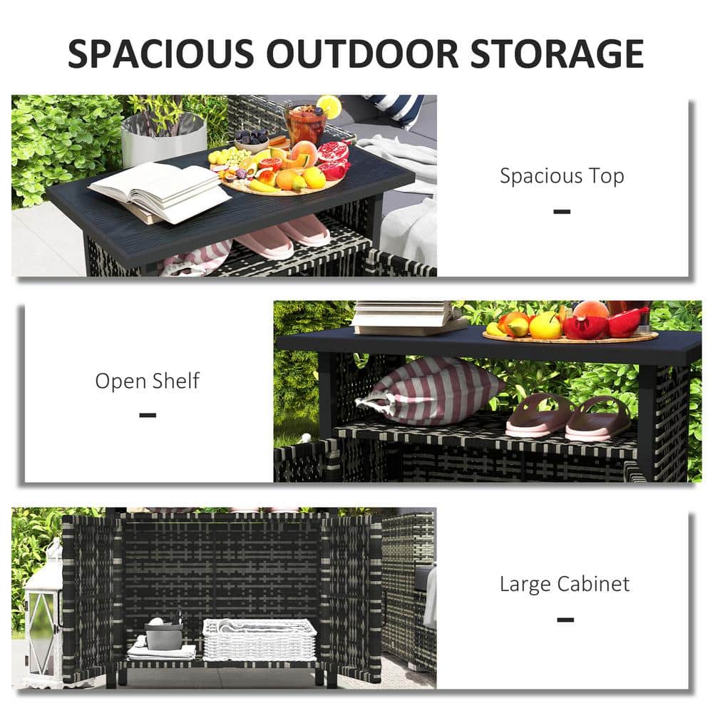 Mixed-Gray Wicker and Plastic Outdoor Pool Towel Storage Cabinet