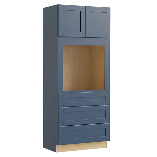 Home Decorators Collection Washington Vessel Blue Plywood Shaker Assembled Single Oven Kitchen Cabinet Soft Close 33 in W x 24 in D x 90 in H