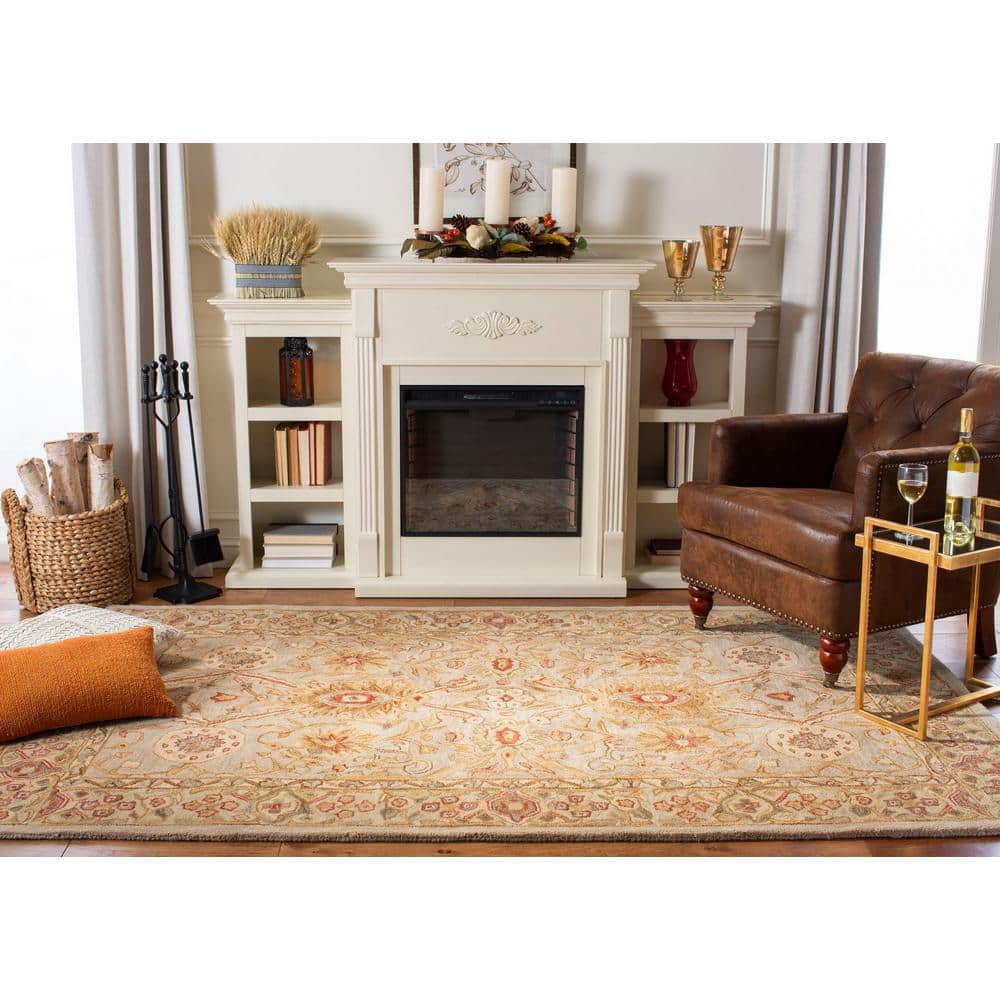 Beige Floral Handmade Tufted Wool 8' x 10' Rug