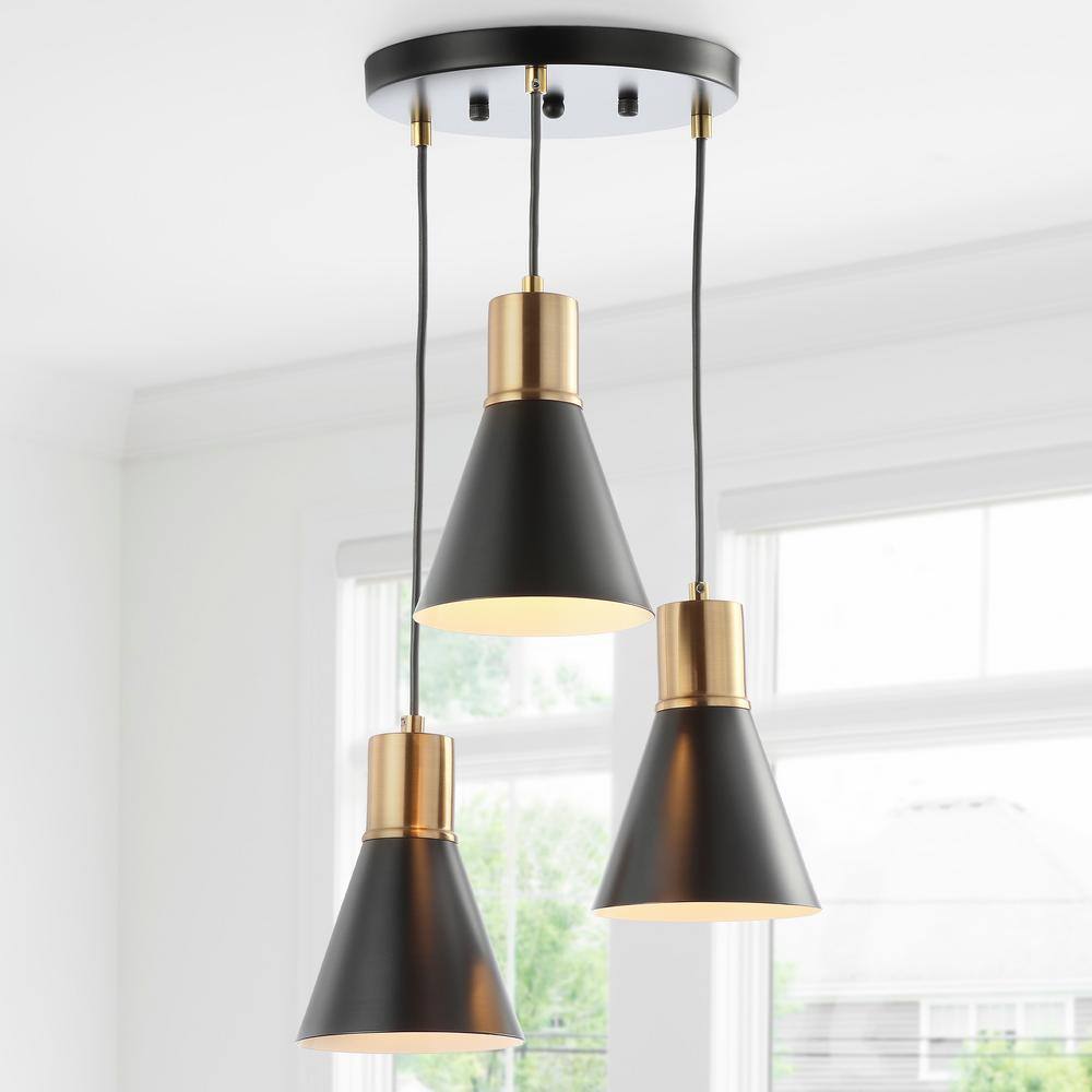 Apollo 15" Black and Brass Gold Metal Cluster LED Pendant Light