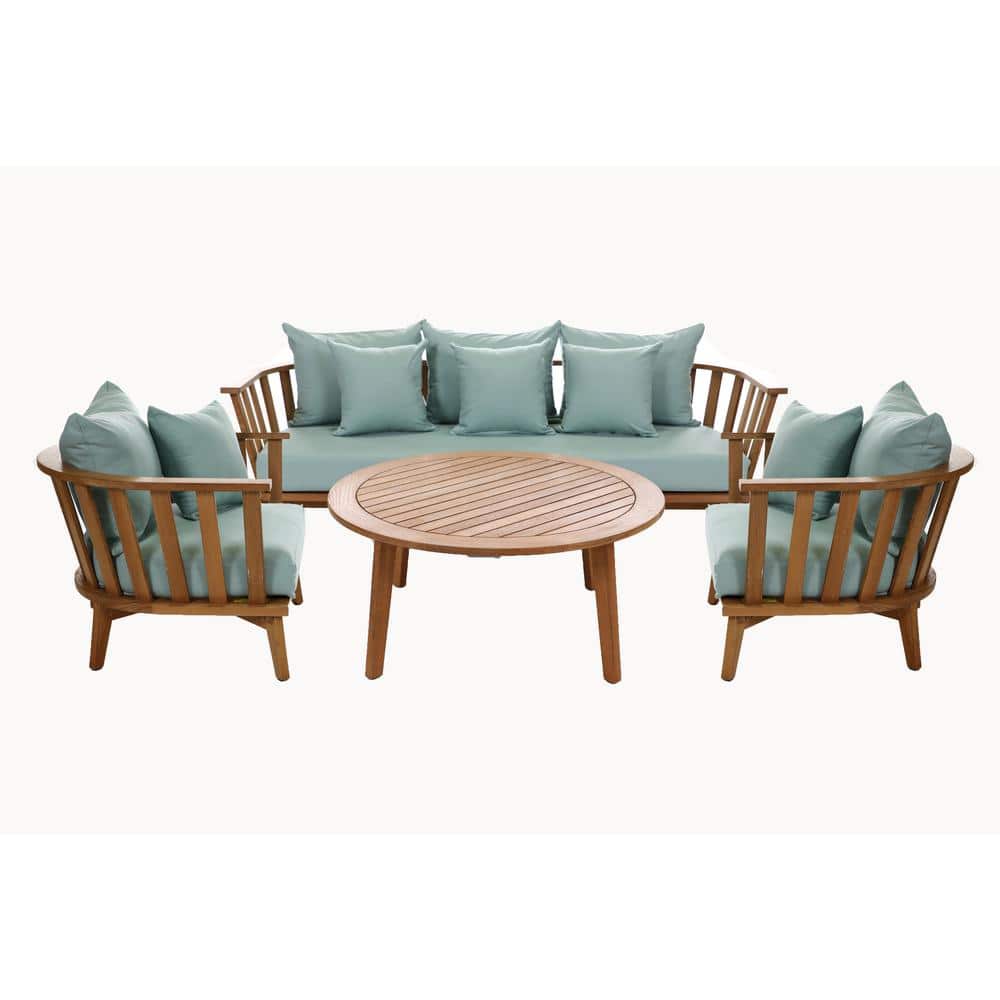 Canopy Hibiscus 4Piece Teak Patio Conversation Set with Sunbrella Spectrum Mist Cushions