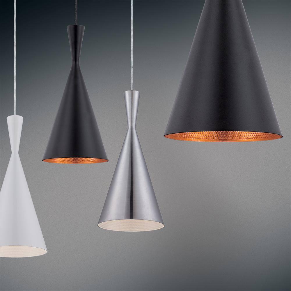 Black Aluminum Cone Pendant Light with Brass Interior