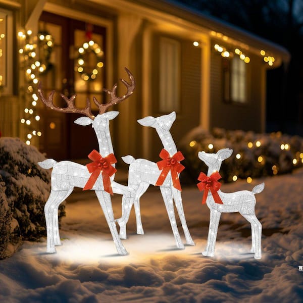 Starfree Outdoor Christmas Decoration 3-Piece 3D Reindeer Family