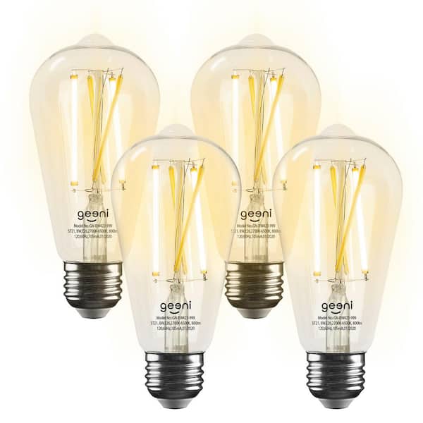 Geeni 60-Watt Equivalent E26 ST21 (ST64) Edison WiFi LED Smart Bulb, 2700K To 6500K No Hub Required (4-Pack)