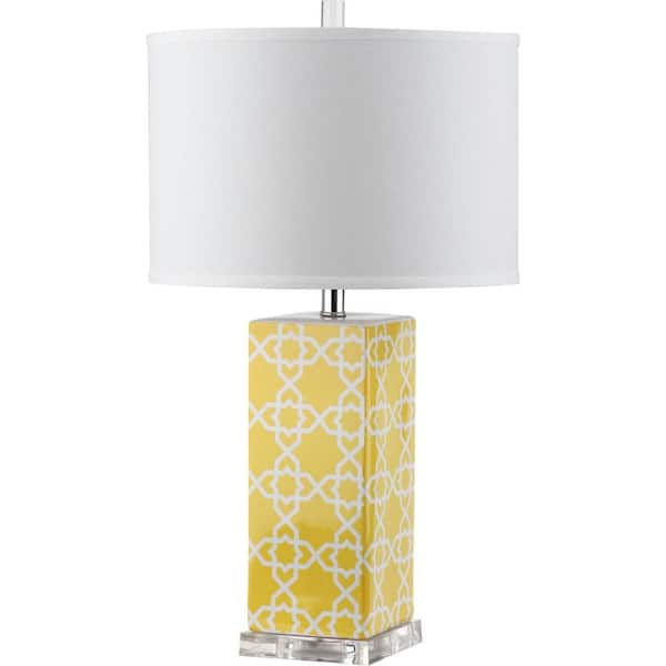 SAFAVIEH Quatrefoil 27 in. Yellow Table Lamp with White Shade