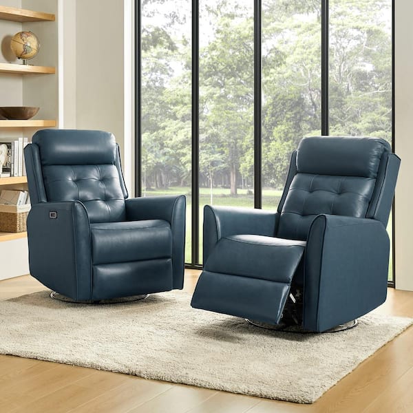 JAYDEN CREATION Ofelia Turquosie Modern Genuine Leather Swivel Rocking Power Recliner Set of 2