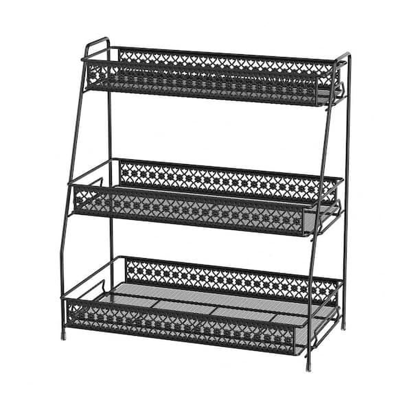 3 Shelf Black Freestanding Countertop Organizer Rack for Kitchen Spice Storage or Bathroom Cosmetics