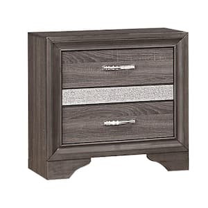 Gray and Silver 2-Drawer 25.25 in. Wooden Nightstand