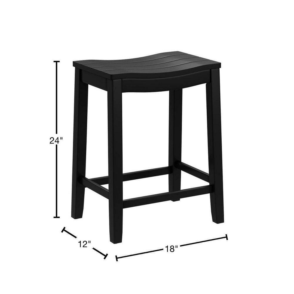 Black Wood Backless Saddle Counter Stool