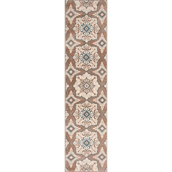 Tremont Salem Taupe/Blue 2 ft. x 7 ft. Medallion Runner Area Rug