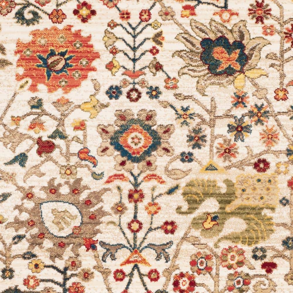 Ivory and Red Hand-knotted Synthetic Rectangular Area Rug