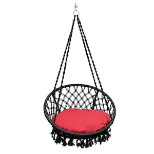 Bahia 3.5 ft. Portable Single Polyester Hammock in Black with Red Cushion