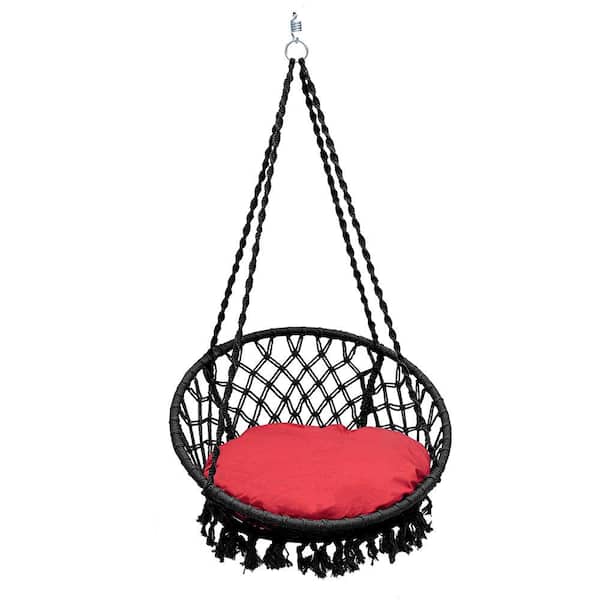 Sol Living Bahia 3.5 ft. Portable Single Polyester Hammock in Black with Red Cushion