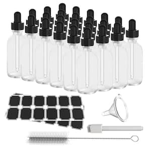 Leakproof Clear Glass Dropper Bottles with Funnel, Brush, and Labels - 2 oz. (Set of 24)
