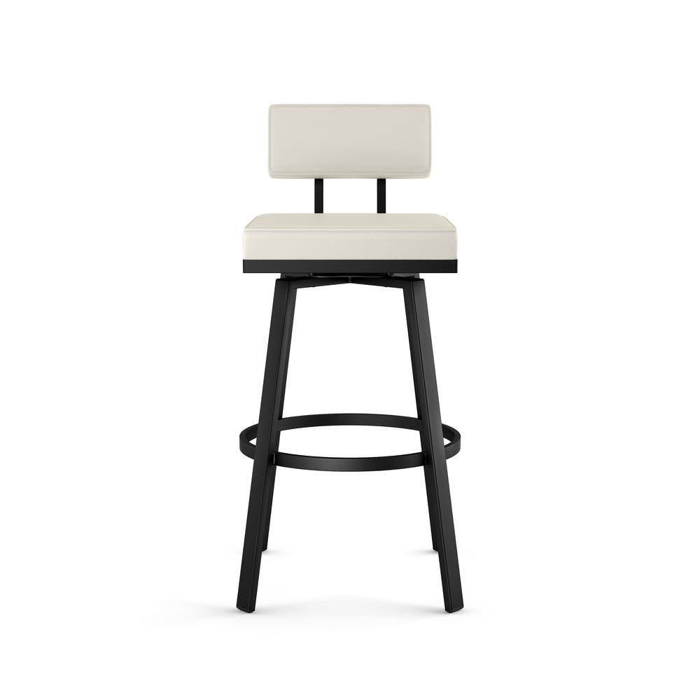 Staten Off White Faux Leather Swivel Counter Stool with Black Metal Frame