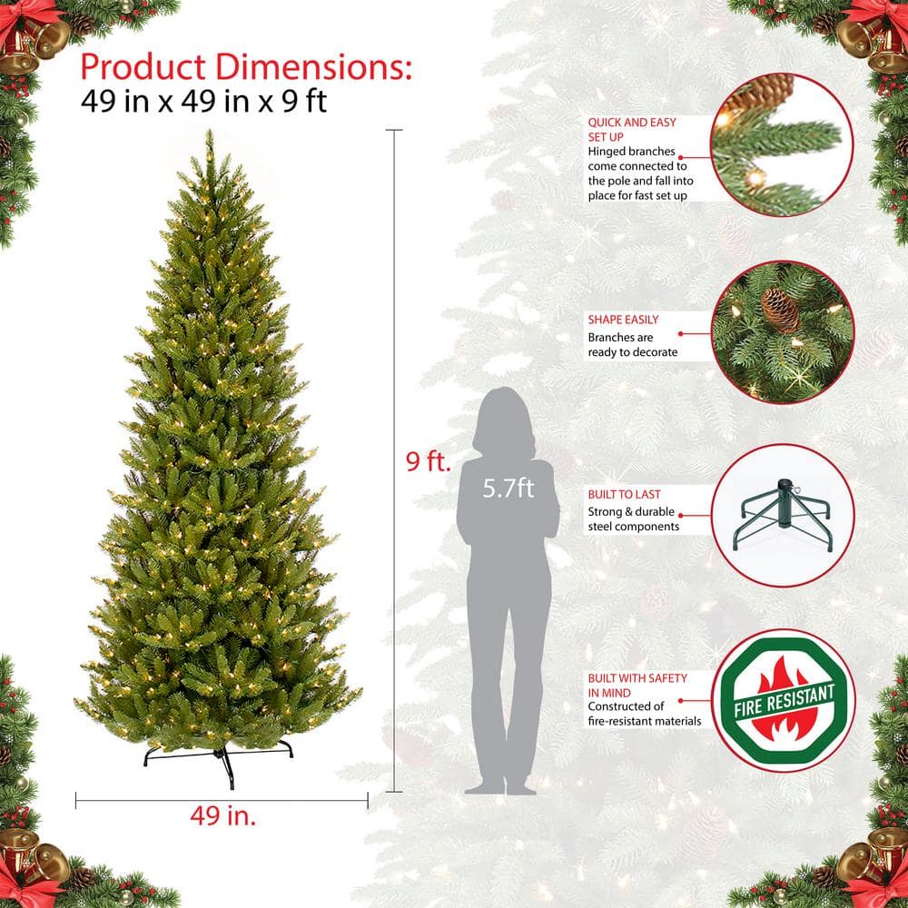 9 ft Pre-Lit Slim Fraser Fir Artificial Christmas Tree with Clear Lights