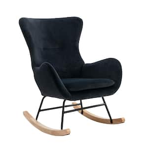 Black Velvet Fabric Padded Seat Rocking Chair with High Backrest and Armrests