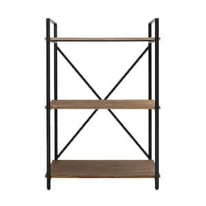 Rustic 22.5 in. Brown Wood 3-Shelf Standard Bookcase