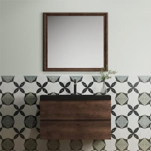Angela 36 in. W x 18.7 in. D x 20.5 in. H Wall Mounted Floating Vanity with Rosewood Cabinet Black Quartz Sand Sink