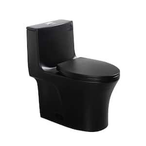 One-Piece 1.1/1.6 GPF Dual Flush Elongated Toilet in Black, Soft Close Seat Cover Included