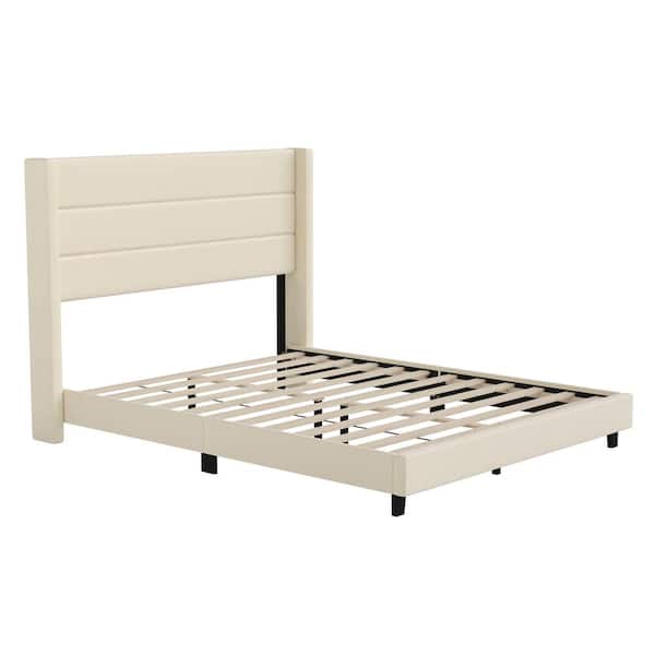 TAYLOR + LOGAN Beige Wood Frame Queen Platform Bed