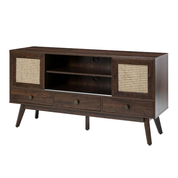 JAYDEN CREATION Telamon Walnut 57 in. TV Stand for TVs up to 65 in. with Drawers