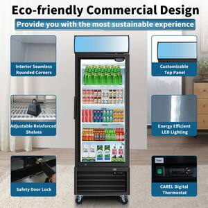 19.3 cu. ft. Commercial Display Refrigerators, Merchandiser Refrigerator in Black with Swing Door, LED Top Panel