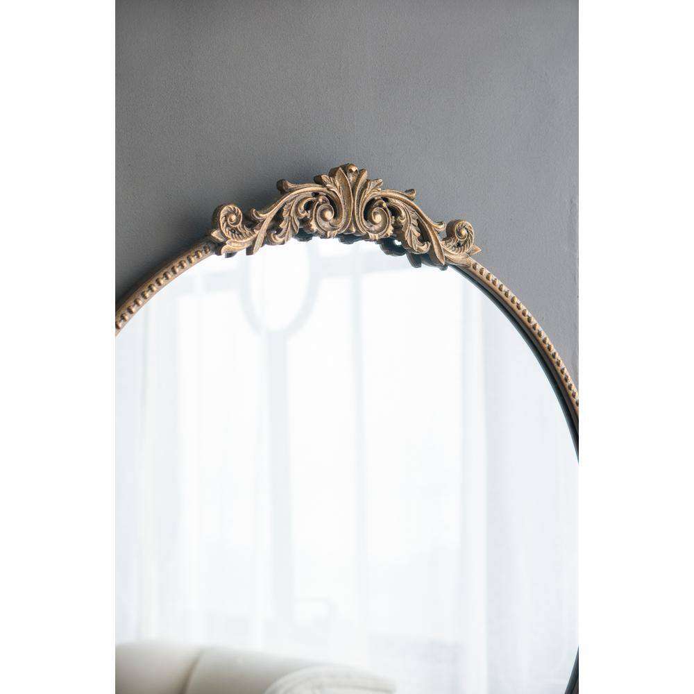 Round Gold Baroque-Inspired Mirror with Silver Detailing