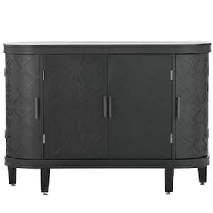 47.20 in. W x 15.20 in. D x 33.50 in. H Black Wood Linen Cabinet Accent Storage Sideboard with Antique Pattern Doors