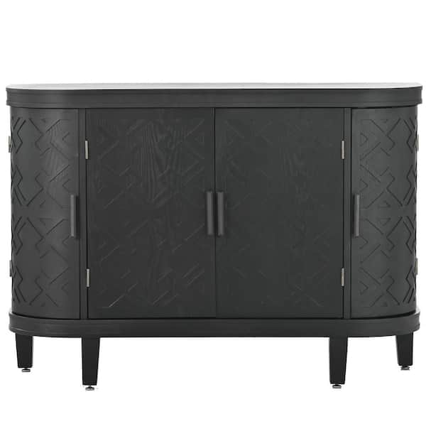Unbranded 47.20 in. W x 15.20 in. D x 33.50 in. H Black Wood Linen Cabinet Accent Storage Sideboard with Antique Pattern Doors