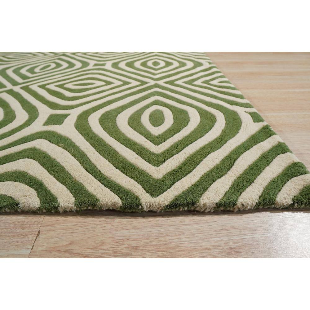 Hand-Tufted Green and White Wool Rectangular Area Rug, 5' x 8'