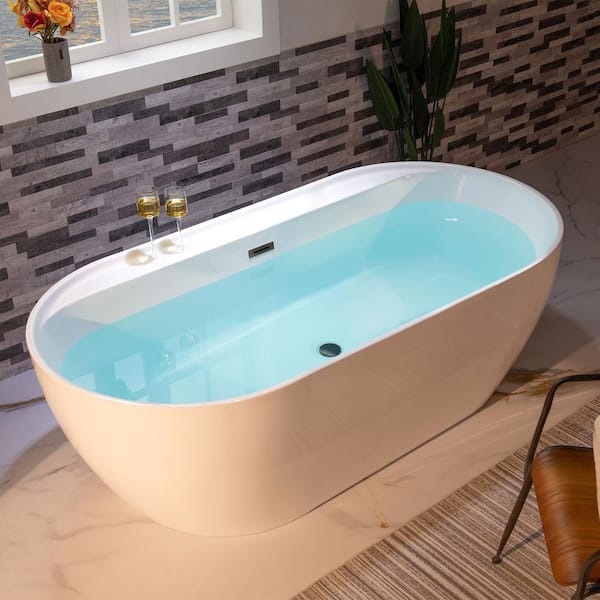 WOODBRIDGE 72 in. x 35.375 in. Acrylic Flat Bottom Soaking Bathtub with Center Drain in White with Oil Rubbed Bronze