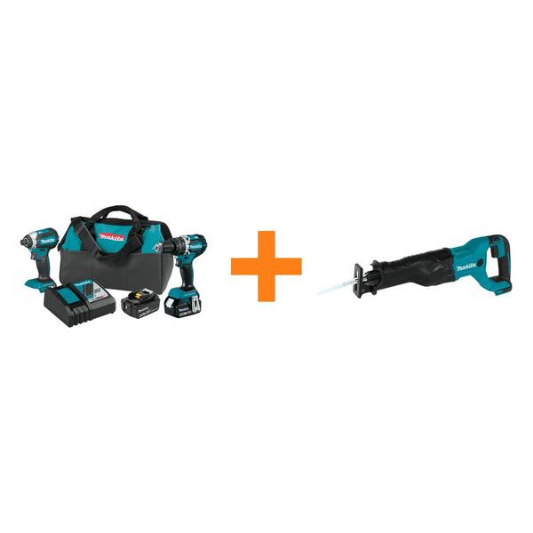 Makita 18V LXT Lithium-Ion Brushless Cordless Hammer Drill/Impact Driver Combo Kit (2Pc) w/BONUS 18V Cordless Recip Saw