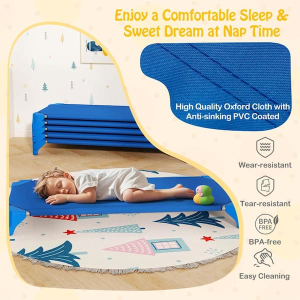 Costway Blue Toddler Stackable Daycare Cots with Easy Lift