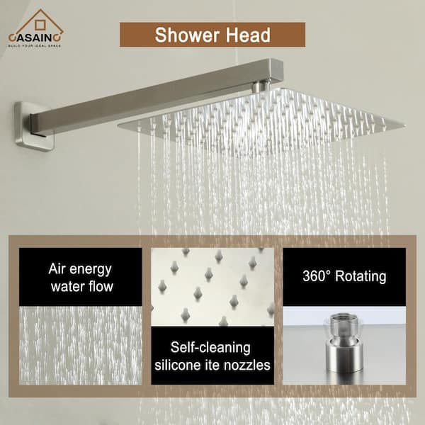 CASAINC 2-Function 10 in.Wall-Mounted Shower System in Brushed