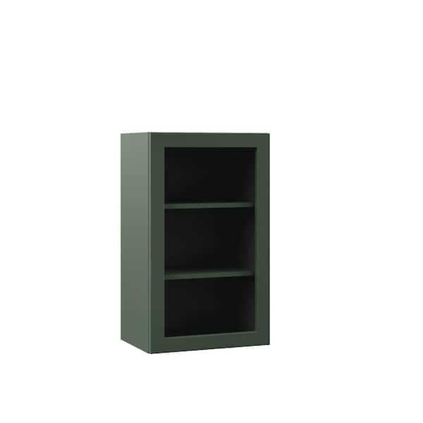 Hampton Bay Designer Series Melvern 18 in. W x 12 in. D x 30 in. H Assembled Shaker Wall Open Shelf Kitchen Cabinet in Forest