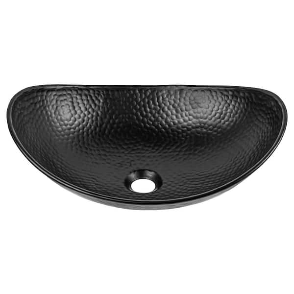 19 in. Hand Hammered Harbor Vessel Bathroom Sink in Matte Black