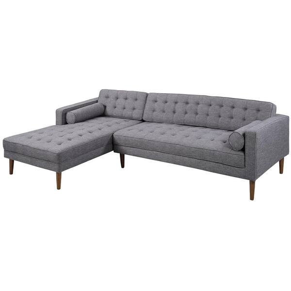 Armen Living Element 2 Piece Dark Gray, Large Linen Fabric Sectional Sofa With Left Facing Chaise Lounge