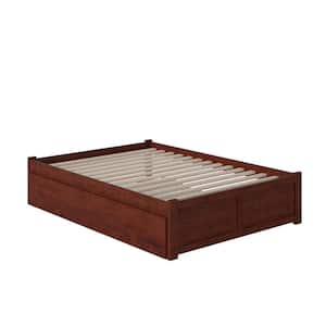 Concord Full Platform Bed with Flat Panel Foot Board and Full Size Urban Trundle Bed in Walnut