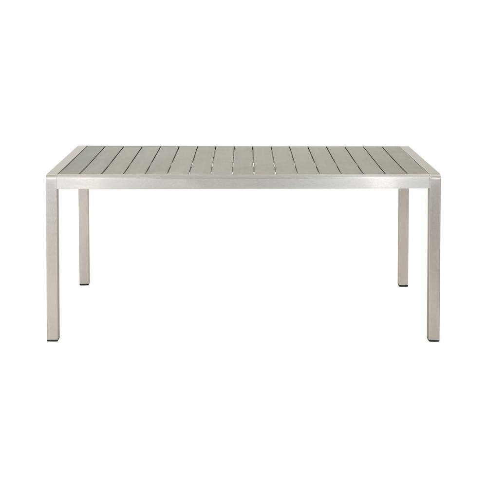 Outdoor Aluminum Dining Table with Faux Wood Top for Backyard Garden Patio,