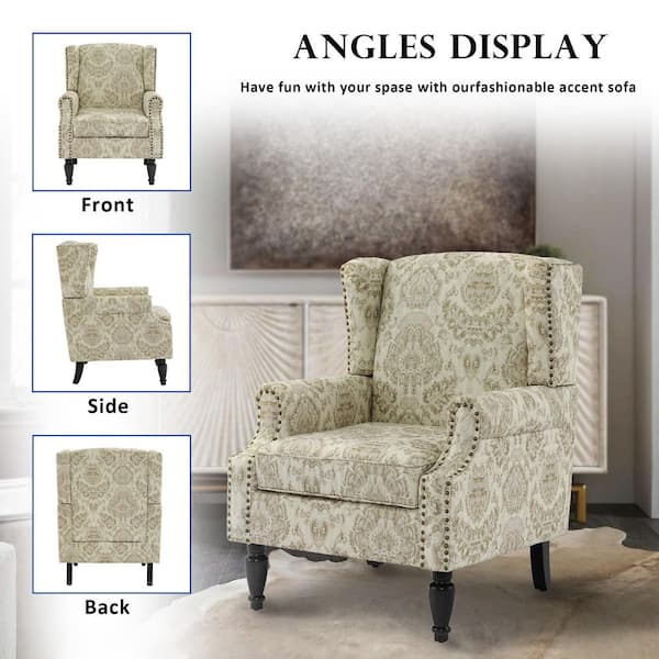 Uixe Retro White Floral Pattern Linen Nailhead Trim Upholstered