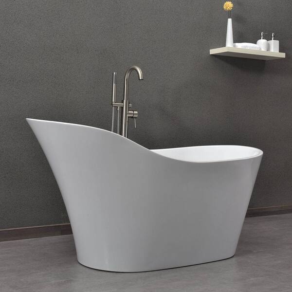 Bradbury 59 in Acrylic Freestanding Single Slipper Soaking Bathtub with Drain and Overflow Included in White