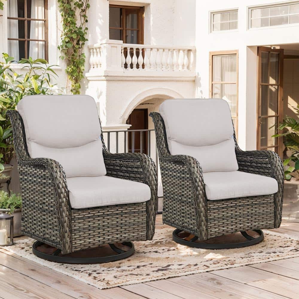 Crescent Gray Wicker Outdoor Rocking Chair Patio Swivel Glider Chairs with Beige Cushions (2-Pack) price history on PriceWatchPro