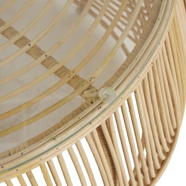 Litton Lane 31 in. Light Brown Medium Round Rattan Coffee