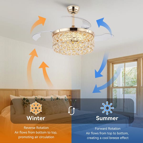 Surtime 48 in. Modern Indoor Downrod Mount Gold Crystal Ceiling