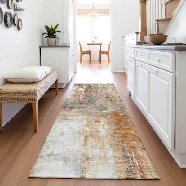 Mayfield Premium Machine Washable Abstract AMF1095 Copper 2 ft. 3 in. x 7 ft. 6 in. Runner Rug